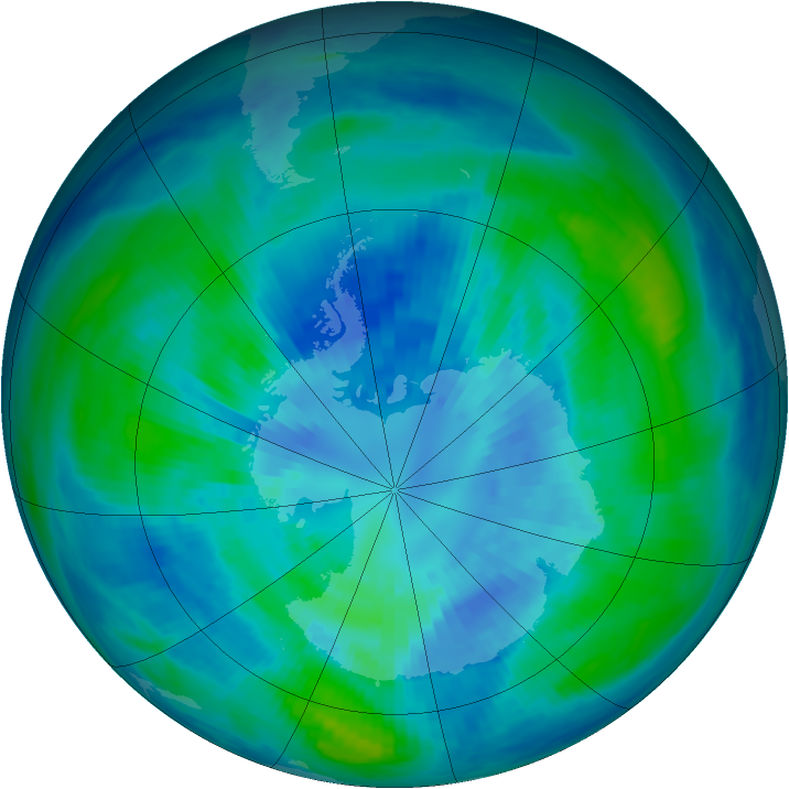Antarctic ozone map for 31 March 1991